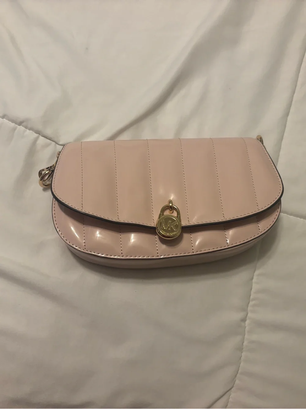Michael Kors Pink Quilted Patent Leather Crossbody with Gold Chain